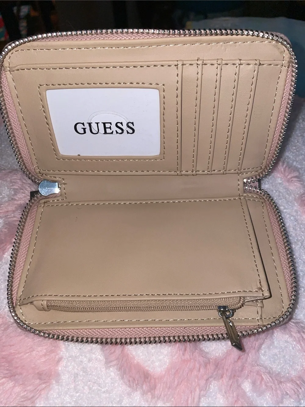 GUESS Blush Pink Zip-Around Wallet with Crystal Logo